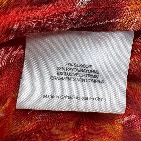 Tory Burch Sequin Silk Blend Tunic Blouse Red Pink Ikat Print Size 6 Sheer Top - Picture 12 of 13